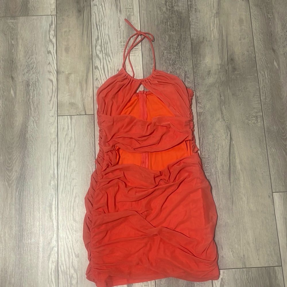 Halter neckline runched up cut out mini dresses